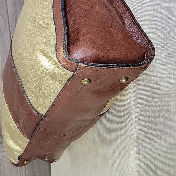Fossil Reissue Brown Gold Weekender Bag Tote Shoulder Bag - Picture 8 of 15